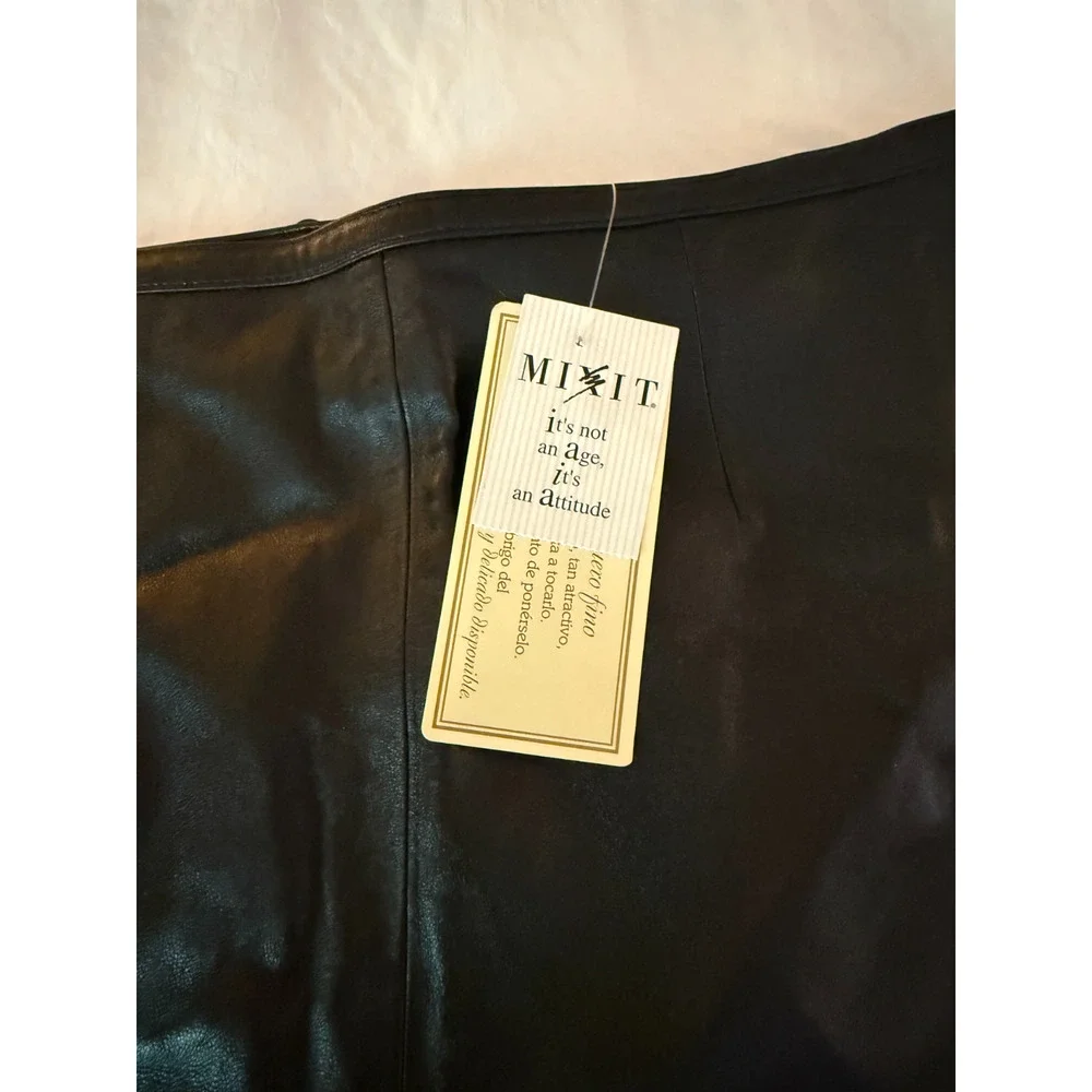 MIXIT Black Leather Skirt Womens Size 10 Genuine Lamb Leather Short 90s NWT